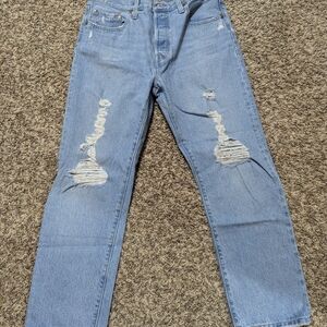 Levi's 501 Light Blue Distressed Boyfriend Jeans